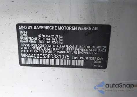 2015 BMW 428 Gran Coupe xDrive from USA, damaged, VIN WBA4C9C53FD331075